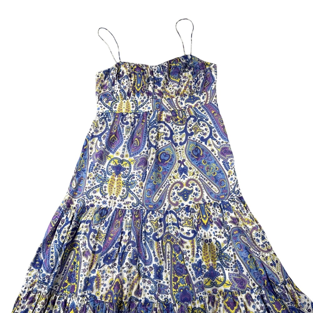 Lauren Ralph Lauren Maxi Dress Womens 8 Paisley Lined Tiered Silk Cotton Summer - Picture 1 of 14